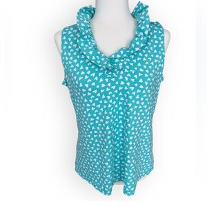 Lulu-B Sleeveless Ruffle V Neck Aqua and White Tank Top  UPF 50+ Size M